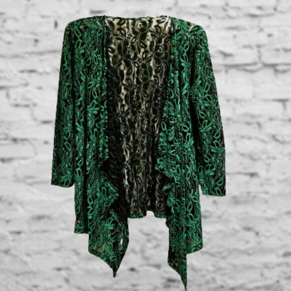 Green Lace Embroidered Open Cardigan - L - Picture 1 of 5